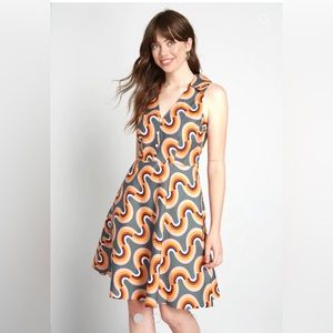 Modcloth Mod As Well Sleeveless Rainbow Print 1960s Style A Line Dress Size 14